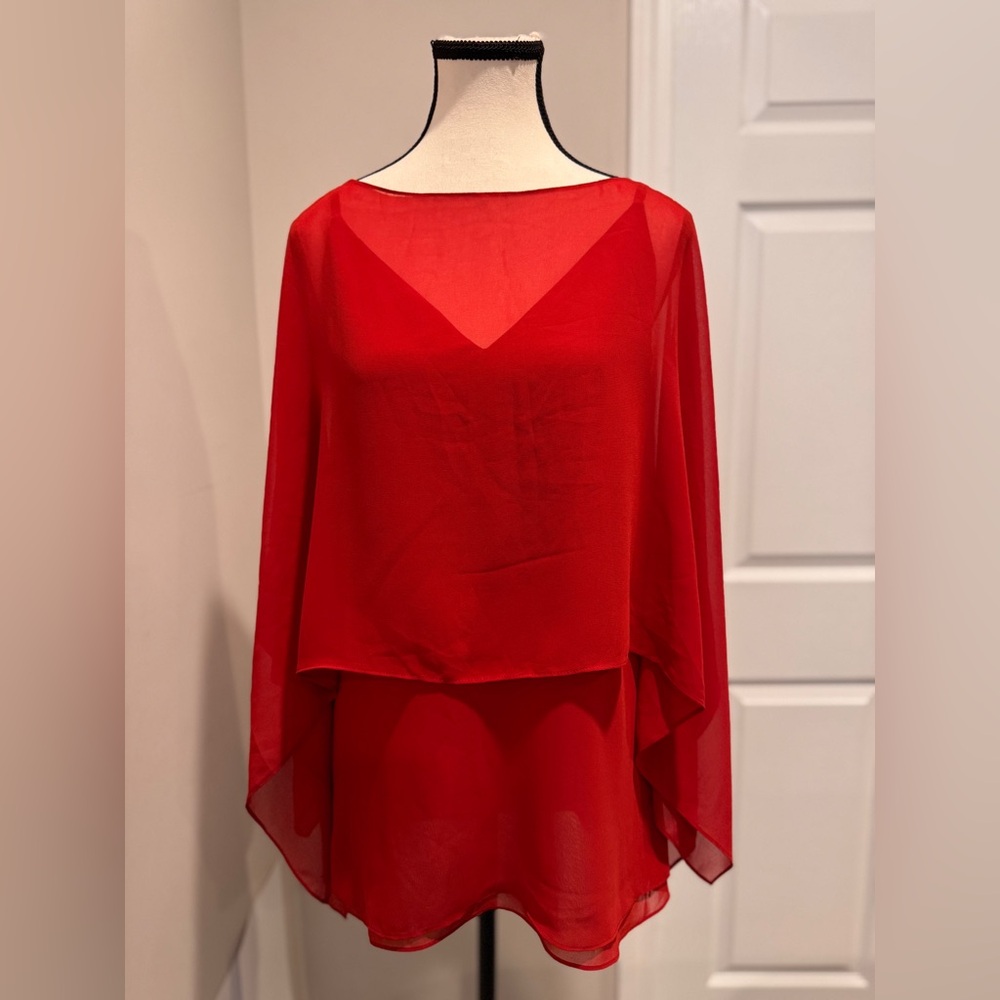 NWT- White House BLK Market-Red Sheer Genius Dbl Layer Blouse- Size S